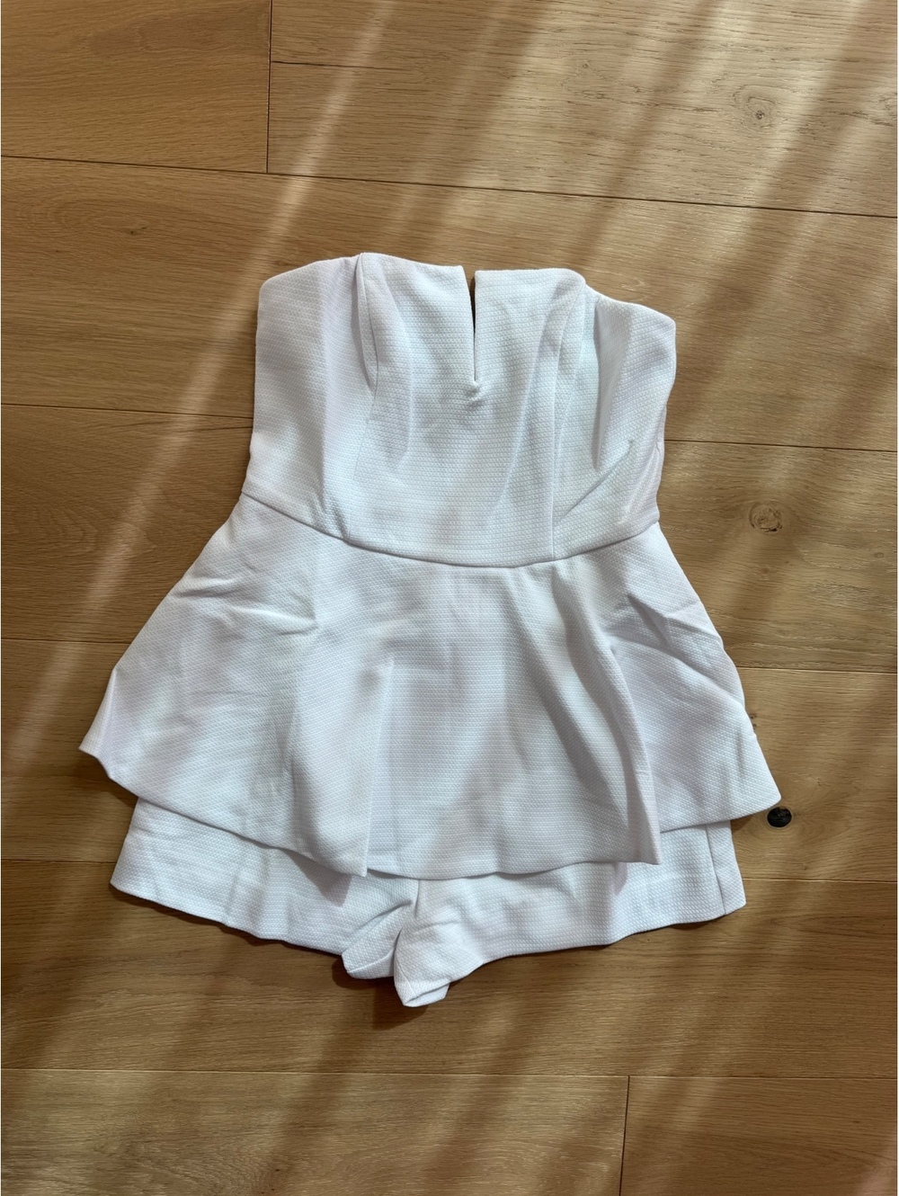 NWT Lulus Where You Are White Strapless Peplum Romper Size M Bridal